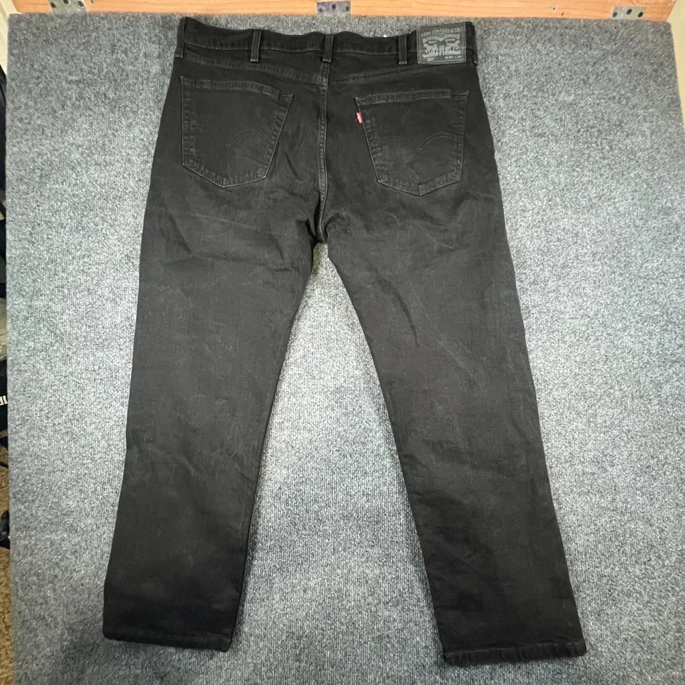 Levis 505 Jeans Mens 42x29 Black Denim Cotton Stretch Logo Mid Rise Straight Leg
